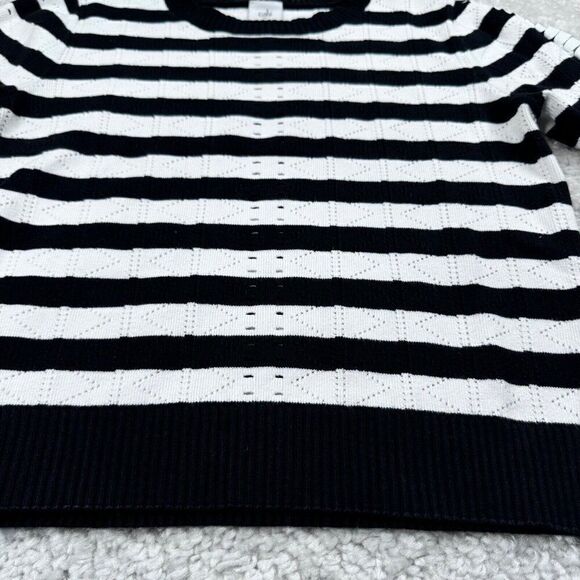 Cabi Runaway Pullover Striped Knit Short Sleeve Lace Up Sweater - Picture 6 of 8